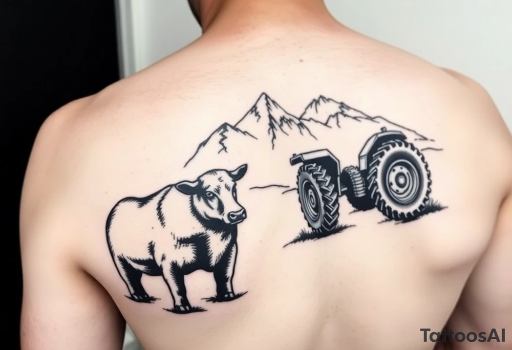 massey Ferguson tractor cow and mountian tattoo idea