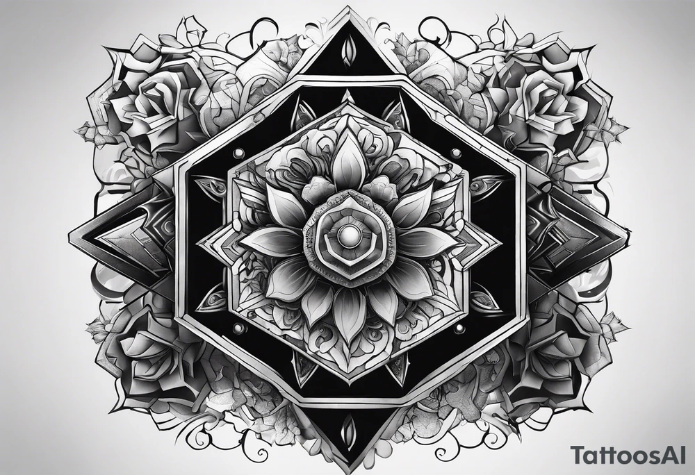 hexagon chest vertical tattoo idea