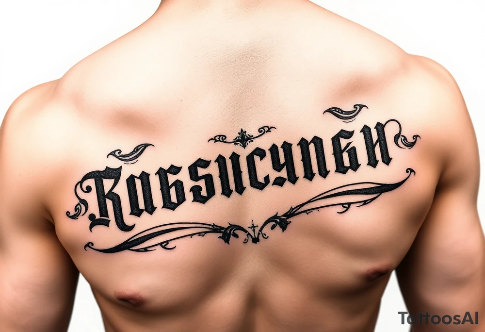 Russian lettering across top of chest tattoo idea