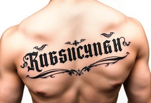 Russian lettering across top of chest tattoo idea