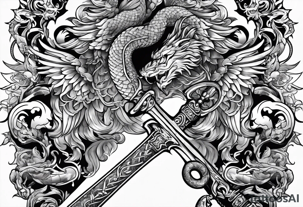 Almighty God's sword cutting off the serpent head off tattoo idea