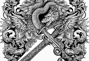 Almighty God's sword cutting off the serpent head off tattoo idea