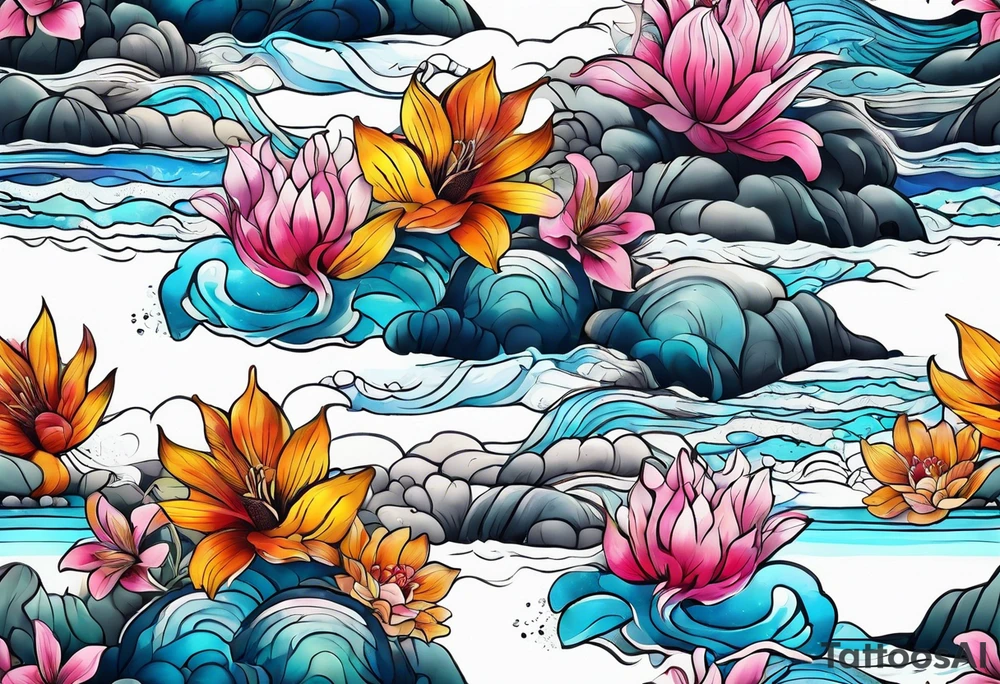 sea, flower tattoo idea