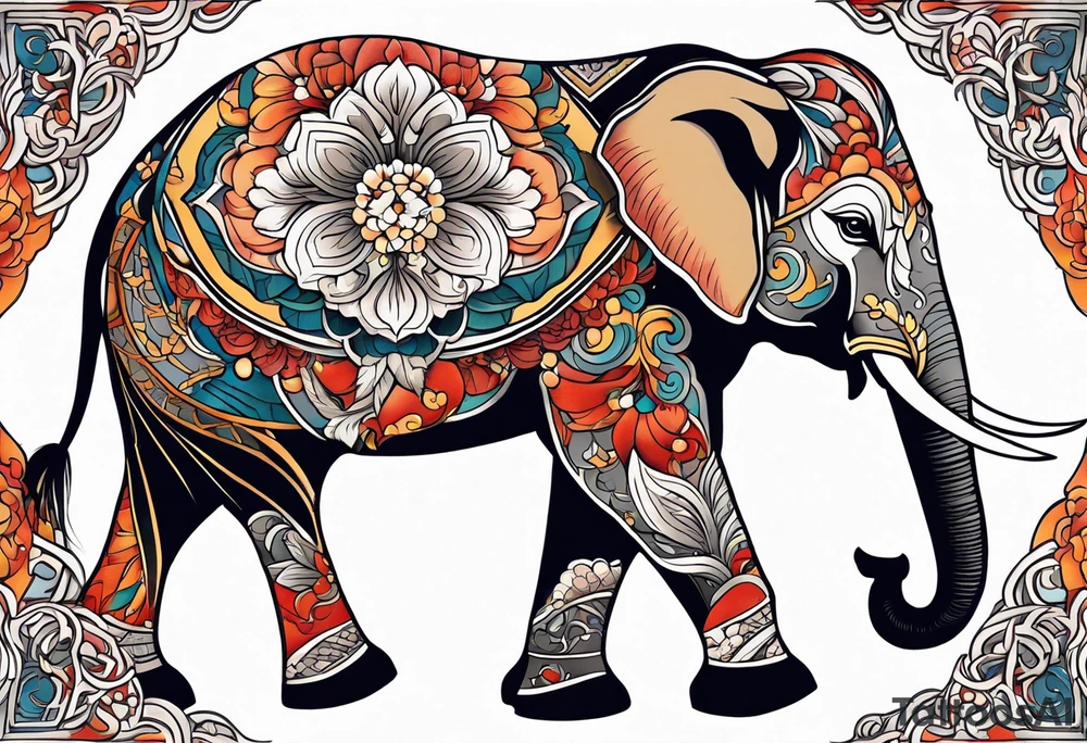 strength and resilience, feminine, elephant, colour tattoo idea