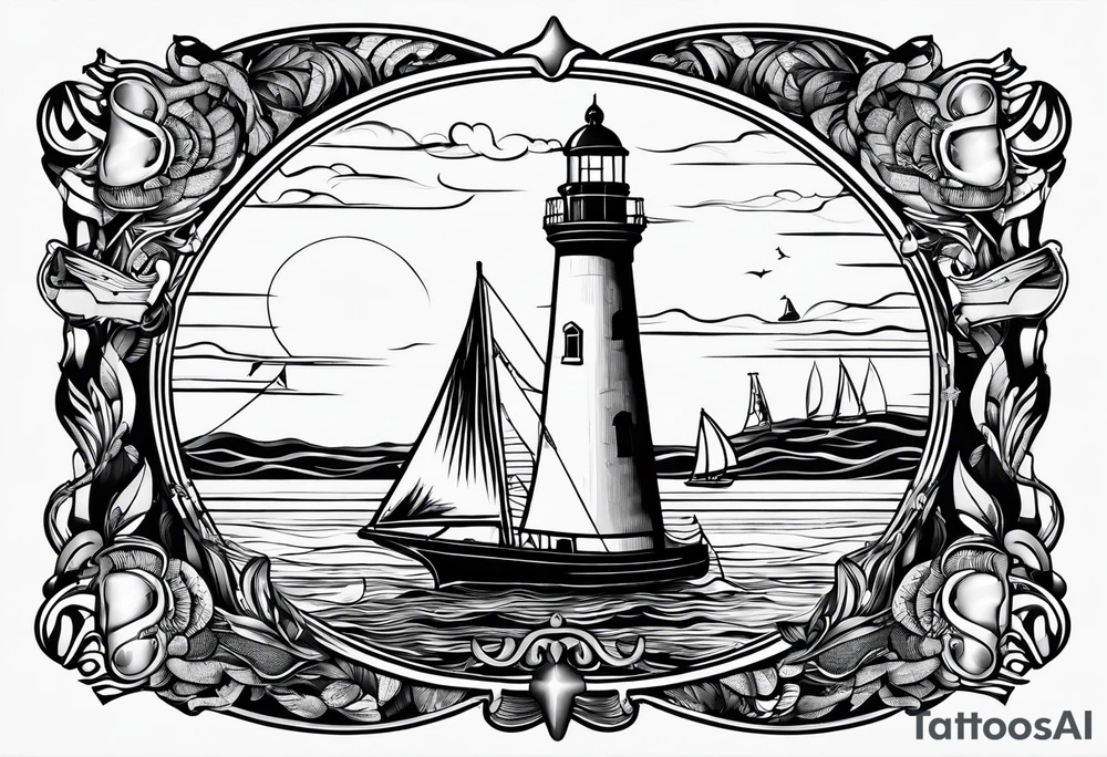 sailboat sail patched in such a way that it resembles a maritime lighthouse. tattoo idea