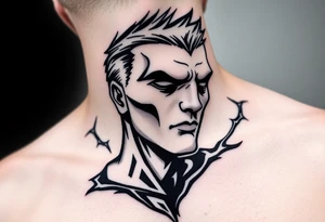 give me a full front neck tattoo of danny phantom in all black ink tattoo idea