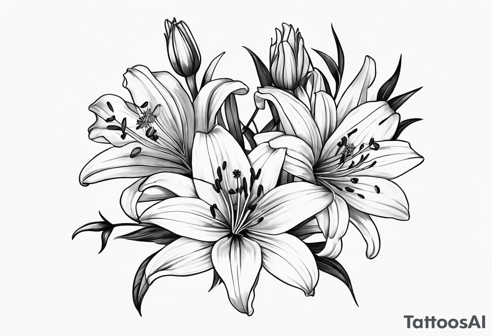 Lily & aster birth flower with stem tattoo idea