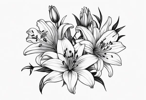 Lily & aster birth flower with stem tattoo idea