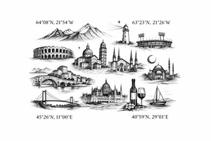 Iceland x3 (sindri, ibv, stjarnan)
Italy x2 (Verona, Sassuolo)
Spain (Logrono) 
Turkey x2 (Fenerbahce, Besiktas)
Hungary (Fradi)
France (Bordeaux) Something small that contains these countries or clubs no logos maybe coordinates tattoo idea