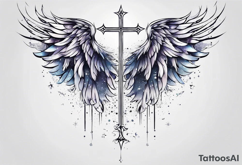 Constellation, Angel wing , snow , cross tattoo idea