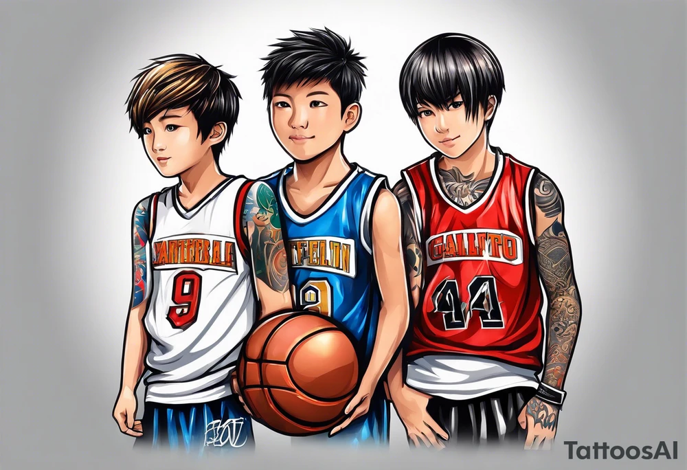 Two boys selling basketball and football cards tattoo idea
