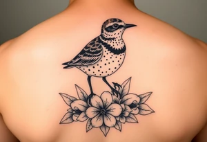 Female pacific golden plover (kolea) bird hawaiian flowers and lei in color detailed tattoo idea