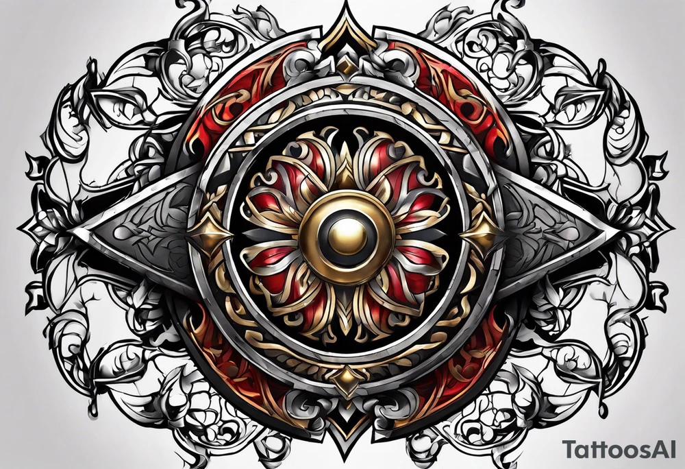 shield with obedience over sacrafice tattoo idea