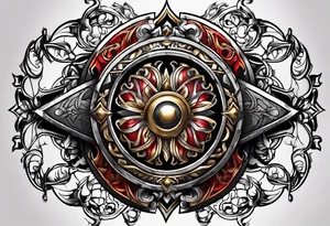 shield with obedience over sacrafice tattoo idea
