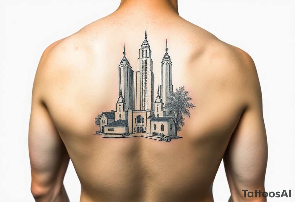 Atlanta themed leg sleeve tattoo idea