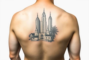 Atlanta themed leg sleeve tattoo idea