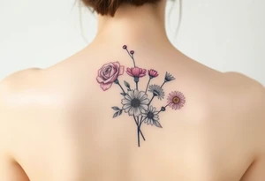 Bouquet of al these flower; Rose, carnation, lily, aster, larksper tattoo idea