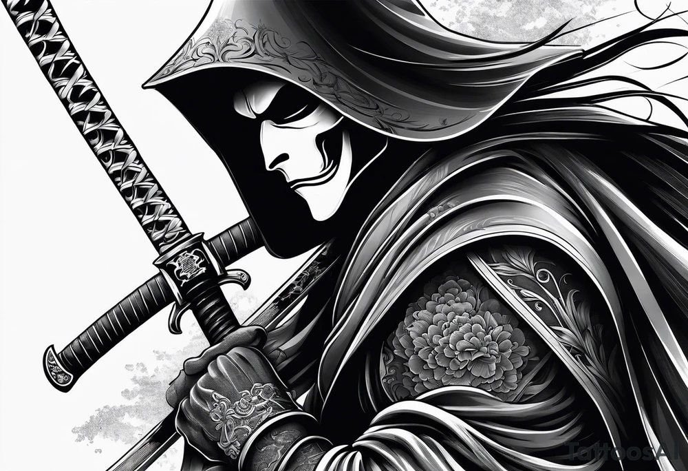katana with grim reaper tattoo idea