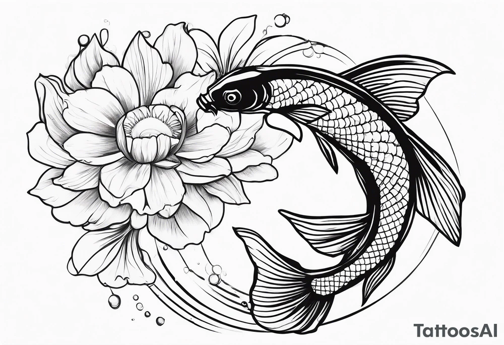 Koi fish swimming around Taurus birth flower tattoo idea