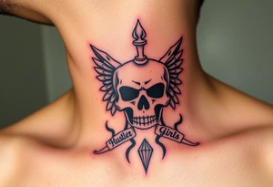 Rolls royce with the word hustler and a skull money girls and drugs for throat tattoo idea