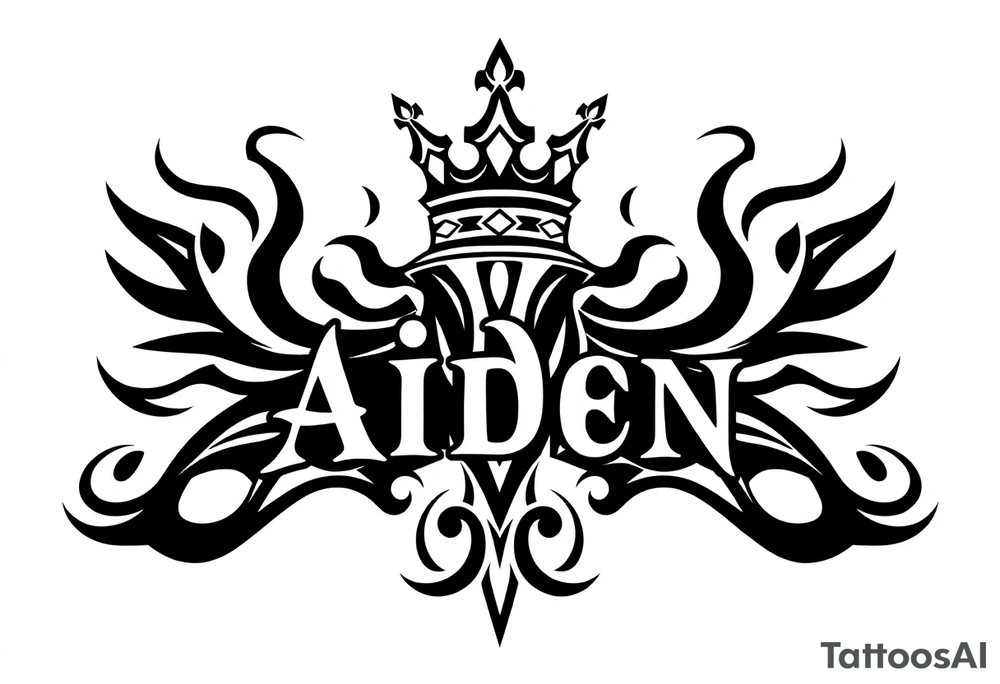 The name Aiden with a kings crown above the A tattoo idea