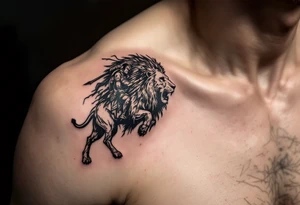African tribal warrior riding on top of lion into battle tattoo idea