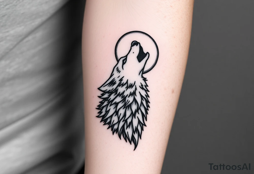 Realistic wolf howling at the moon tattoo idea