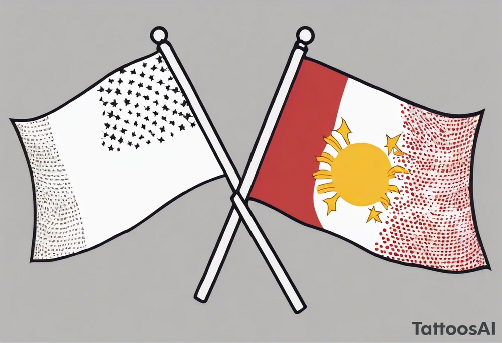 A single waving flag that is the Philippine flag to the left and the Spanish flag to the right tattoo idea