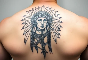 Goddess warrior woman with dingo headdress on tattoo idea
