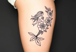 mermaid and sea flowers roses tattoo idea