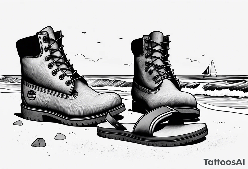 Keep it simple. A pair of Timberlands next to a pair of flip flops on the Beach. tattoo idea