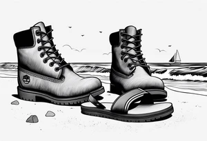Keep it simple. A pair of Timberlands next to a pair of flip flops on the Beach. tattoo idea