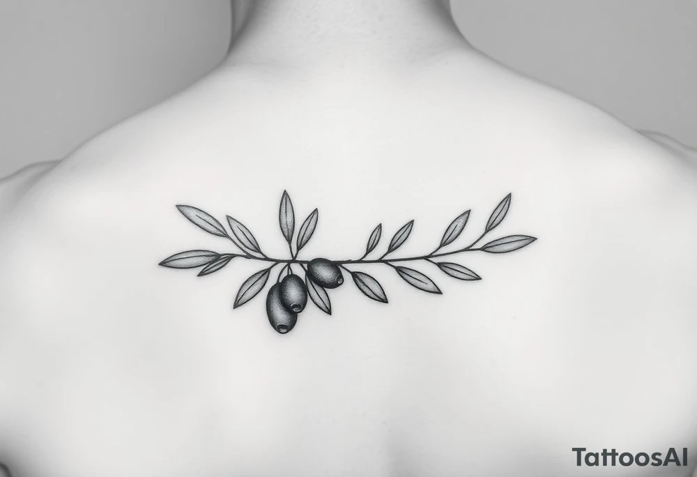 Detailed yet simple and light olive branch with small olives. A small vine/branch. Similar to the last one but make the olives much smaller tattoo idea