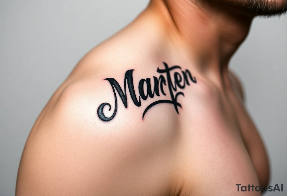 Martinez tribal lettering ,shoulder dropping down to arm tattoo idea