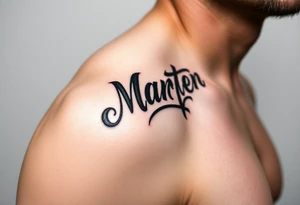 Martinez tribal lettering ,shoulder dropping down to arm tattoo idea