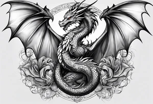 Mother dragon wings spread protecting her 3 young dragons tattoo idea