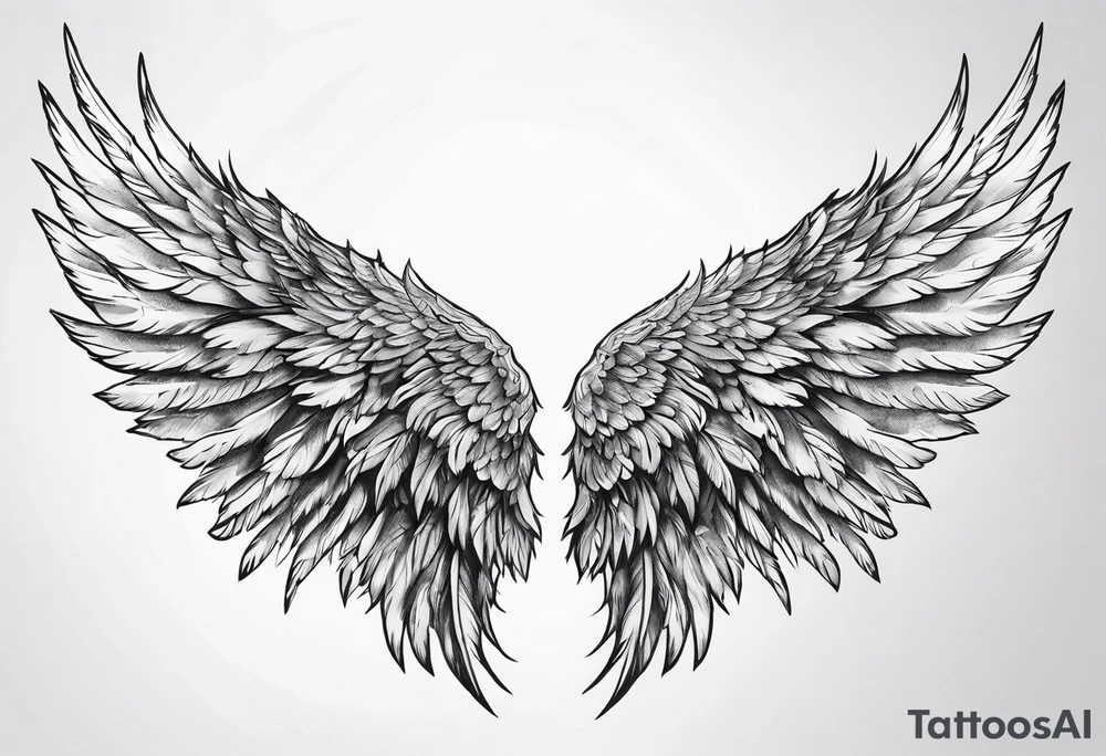 Detailed feathered angel wings tattoo idea