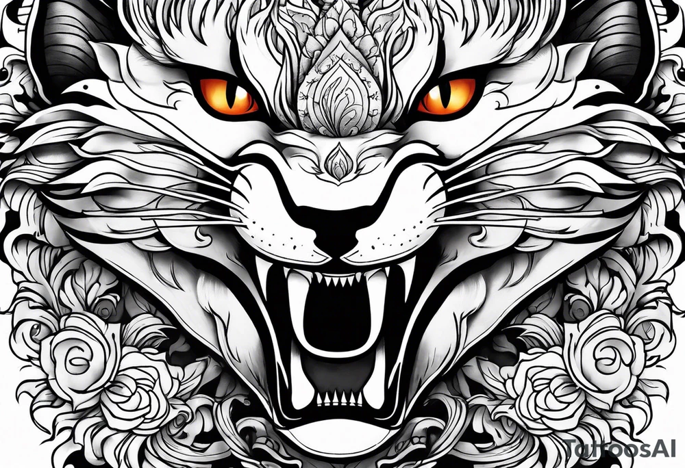kitsune mask on flame tattoo idea