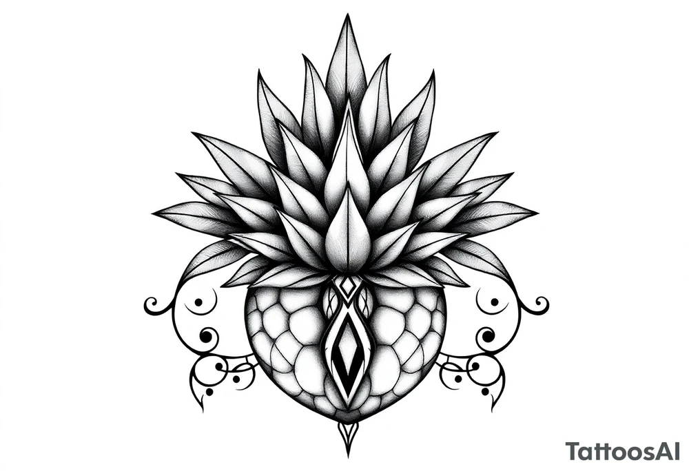 Bushy crown pineapple vagina, design to go over vagina , erotic vagina area design, anus to be at the bottom tattoo idea