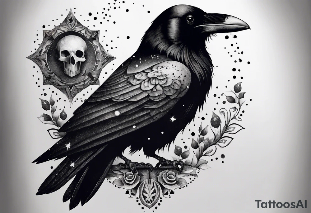 Raven with skulls underneath tattoo idea