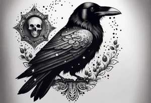 Raven with skulls underneath tattoo idea