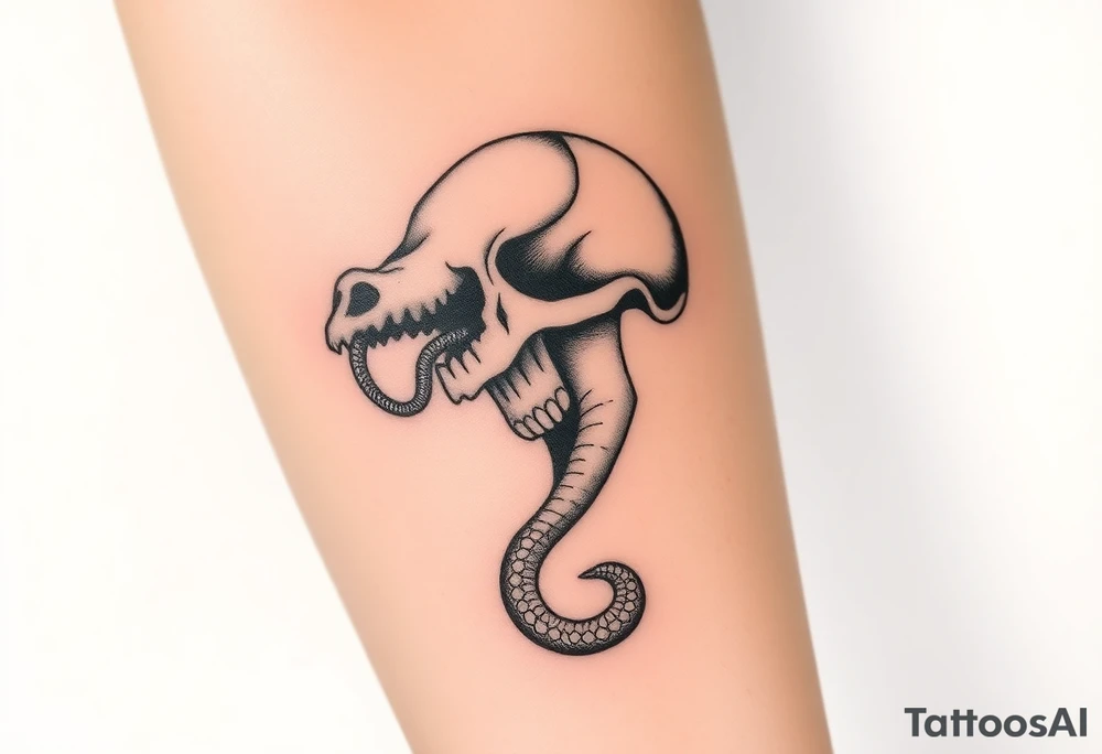 A hyper-realistic Dark Mark, with the snake slithering out of the skull’s mouth, coiled in a hypnotic pose tattoo idea