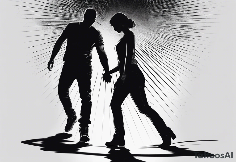 2 Black shadows of people standing over 2 wounded black shadows of people tattoo idea