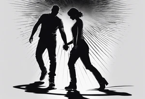 2 Black shadows of people standing over 2 wounded black shadows of people tattoo idea