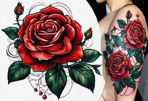 Red rose with a pearl necklace tattoo idea