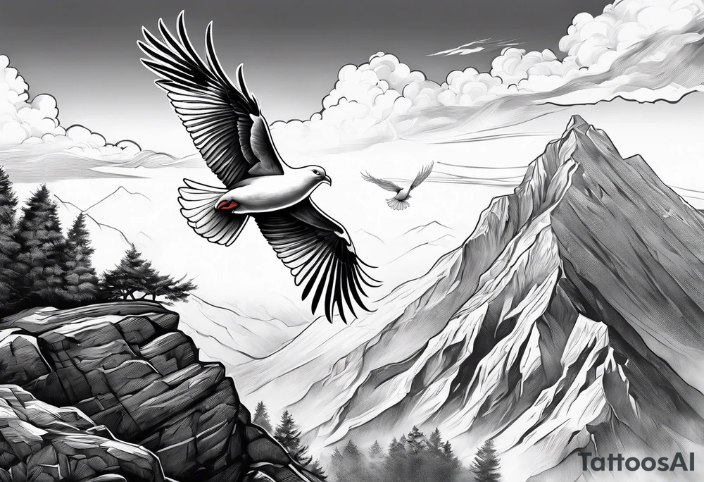 White Dove and an Eagle flying over a mountain tattoo idea