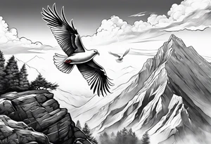 White Dove and an Eagle flying over a mountain tattoo idea