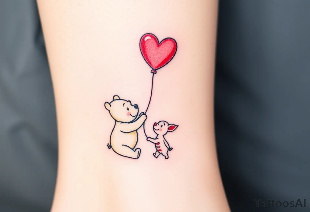 Winnie the Pooh and piglet with a flying heart 
balloon tattoo idea