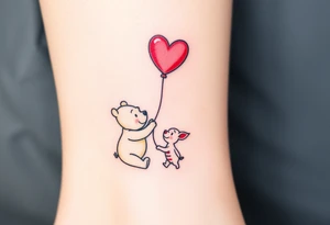 Winnie the Pooh and piglet with a flying heart 
balloon tattoo idea