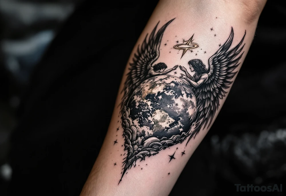 angels looking down upon the world/earth. tattoo idea